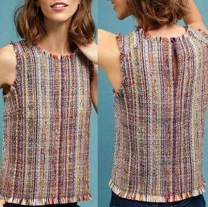 Maeve Anthropologie Zaira Tweed Fringe Sleeveless Top